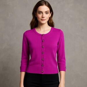 White‎ House Black Market Purple XS Snap Button Cardigan 3/4 quarter sleeve